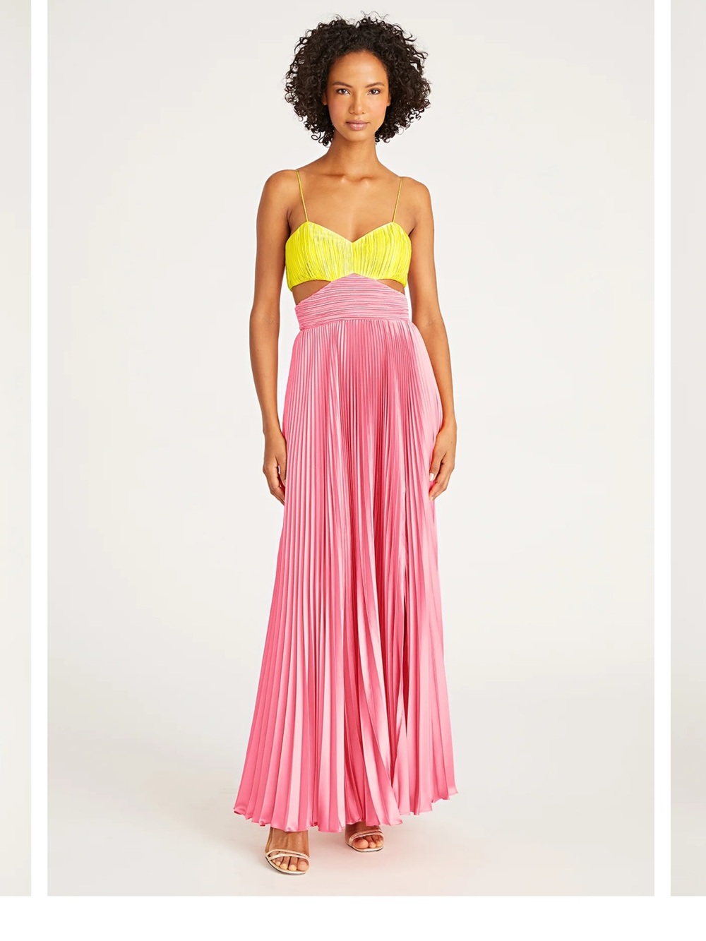 AMUR Elodie Pleated Gown (Yellow Tang/Calla Lily)